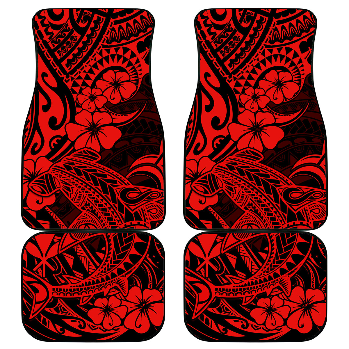 Hawaii Shark Car Mats Polynesian Pattern Red Version LT01 Red - Polynesian Pride