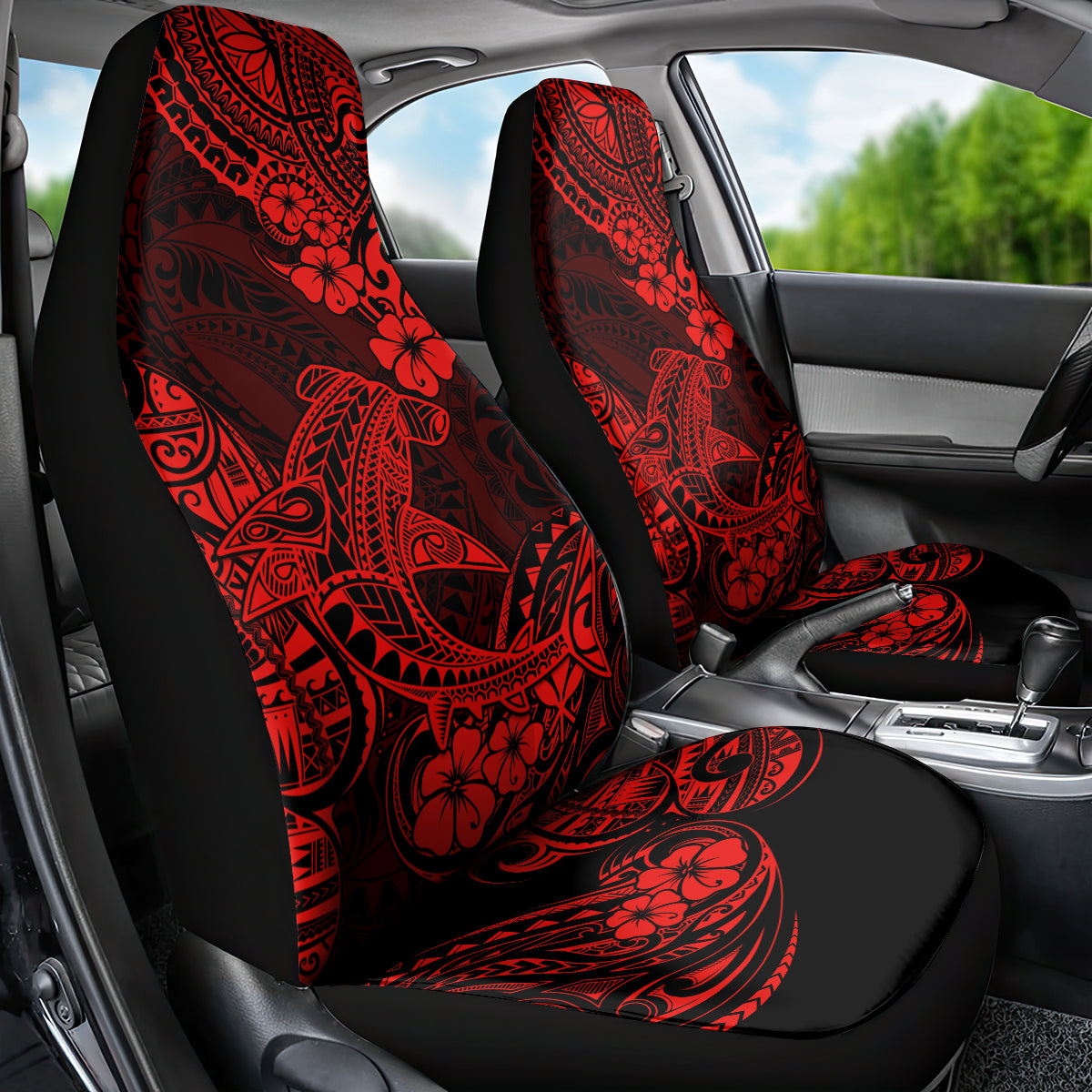 Hawaii Shark Car Seat Cover Polynesian Pattern Red Version LT01 - Polynesian Pride