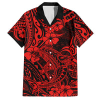 Hawaii Shark Family Matching Off Shoulder Short Dress and Hawaiian Shirt Polynesian Pattern Red Version LT01 Dad's Shirt - Short Sleeve Red - Polynesian Pride