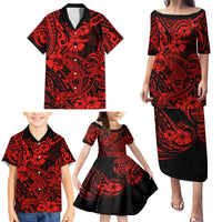 Hawaii Shark Family Matching Puletasi Dress and Hawaiian Shirt Polynesian Pattern Red Version LT01 - Polynesian Pride