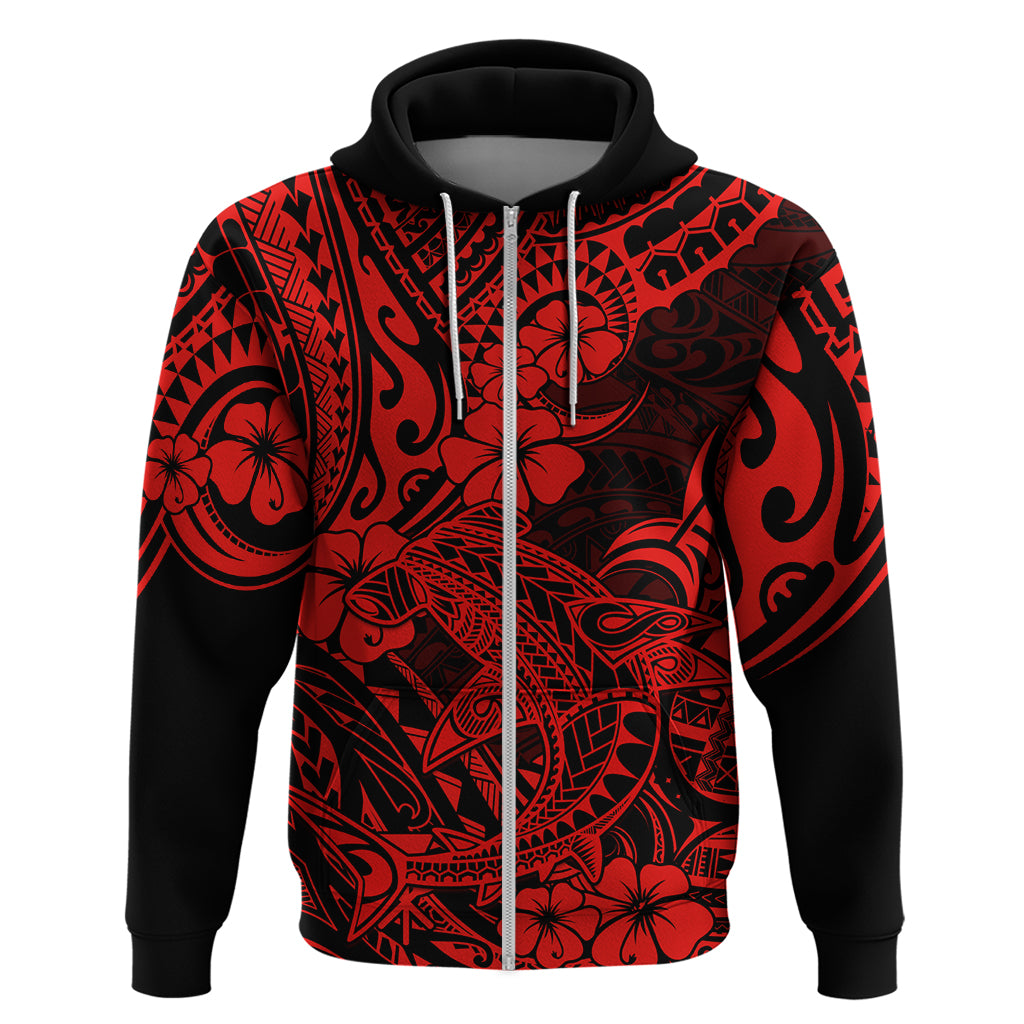 Hawaii Shark Hoodie Polynesian Pattern Red Version LT01 Zip Hoodie Red - Polynesian Pride