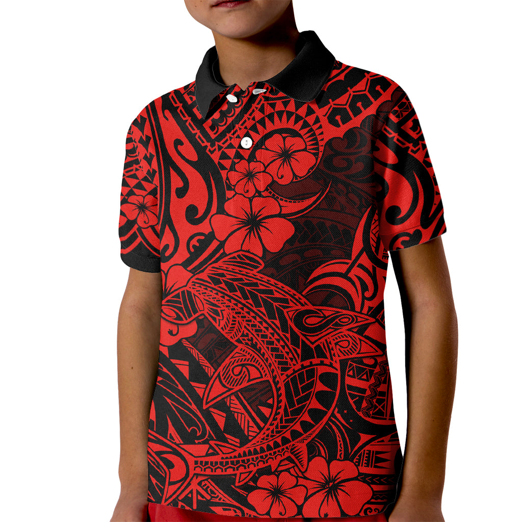 Hawaii Shark Kid Polo Shirt Polynesian Pattern Red Version LT01 Kid Red - Polynesian Pride