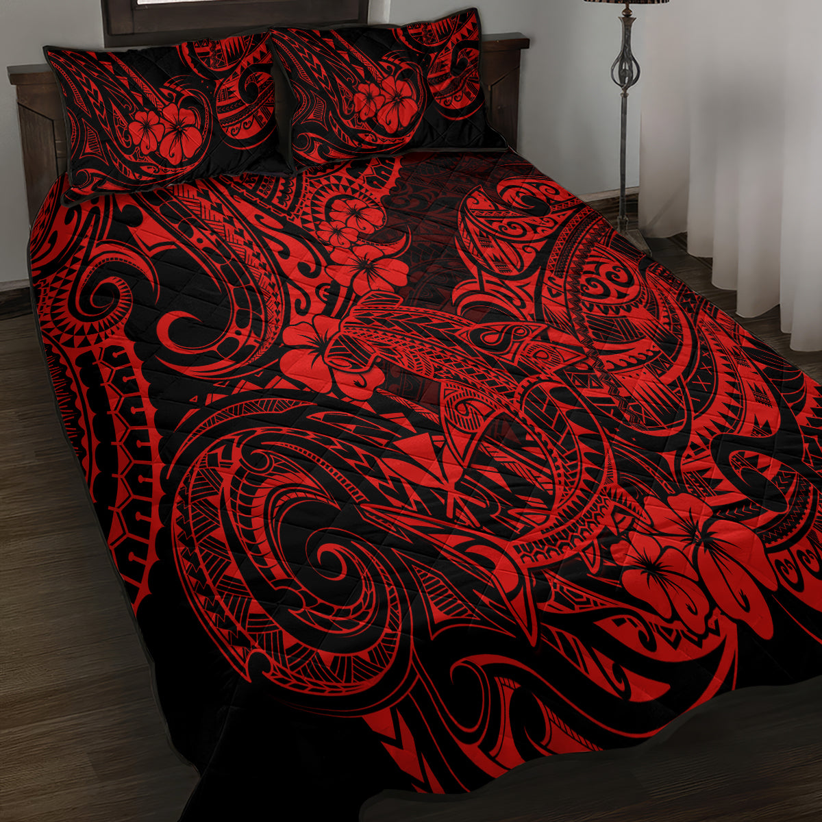 Hawaii Shark Quilt Bed Set Polynesian Pattern Red Version LT01 - Polynesian Pride