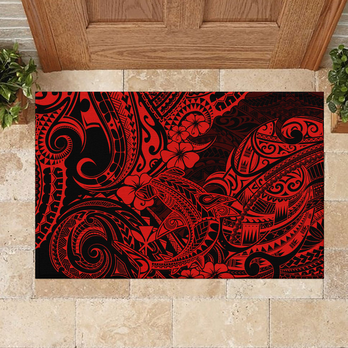 Hawaii Shark Rubber Doormat Polynesian Pattern Red Version LT01 - Polynesian Pride