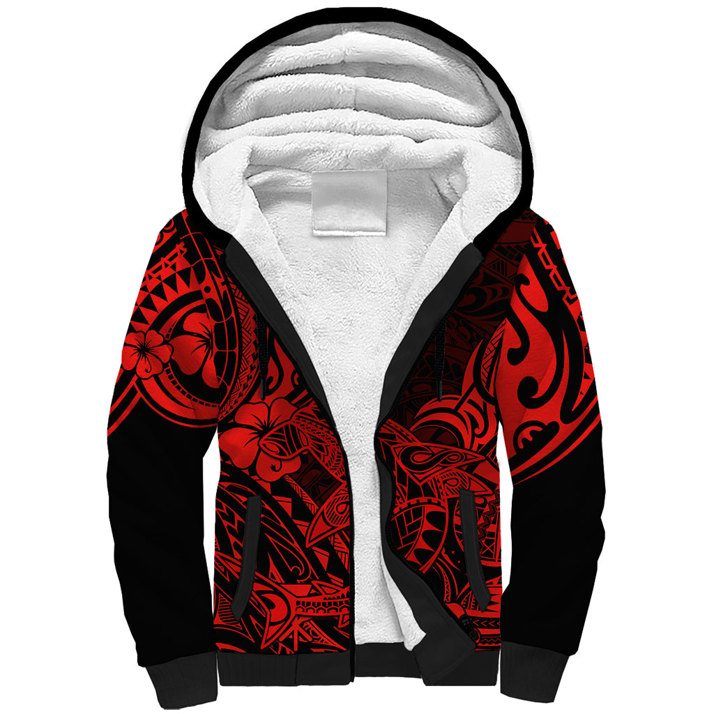 Hawaii Shark Sherpa Hoodie Polynesian Pattern Red Version LT01 Unisex Red - Polynesian Pride