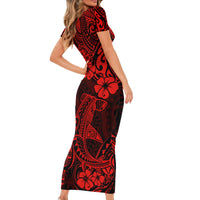 Hawaii Shark Short Sleeve Bodycon Dress Polynesian Pattern Red Version LT01 - Polynesian Pride