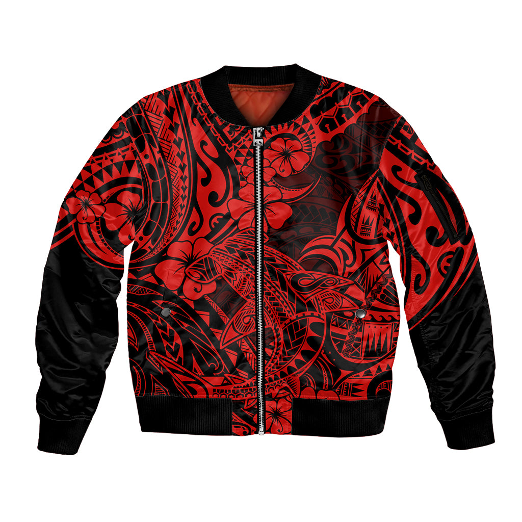 Hawaii Shark Sleeve Zip Bomber Jacket Polynesian Pattern Red Version LT01 Unisex Red - Polynesian Pride