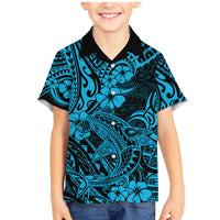 Hawaii Shark Family Matching Mermaid Dress and Hawaiian Shirt Polynesian Pattern Sky Blue Version LT01 Son's Shirt Blue - Polynesian Pride