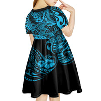 Hawaii Shark Kid Short Sleeve Dress Polynesian Pattern Sky Blue Version LT01 - Polynesian Pride