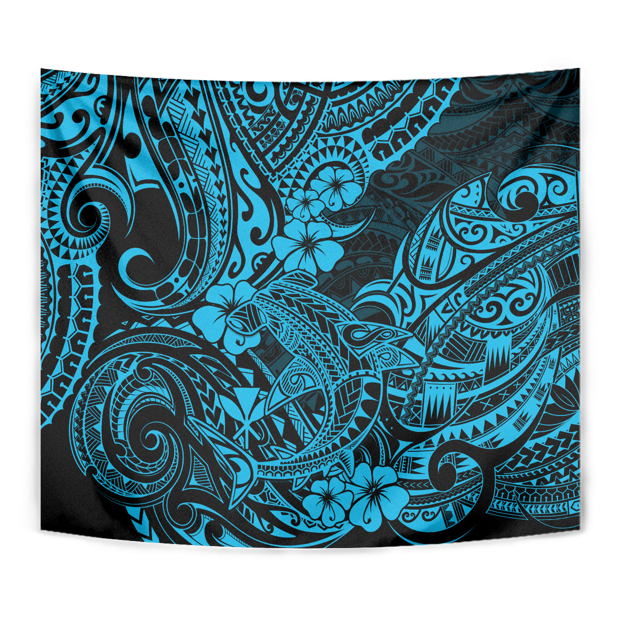 Hawaii Shark Tapestry Polynesian Pattern Sky Blue Version LT01 - Polynesian Pride