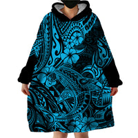 Hawaii Shark Wearable Blanket Hoodie Polynesian Pattern Sky Blue Version LT01 - Polynesian Pride