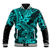 Hawaii Shark Baseball Jacket Polynesian Pattern Turquoise Version LT01 Unisex Turquoise - Polynesian Pride