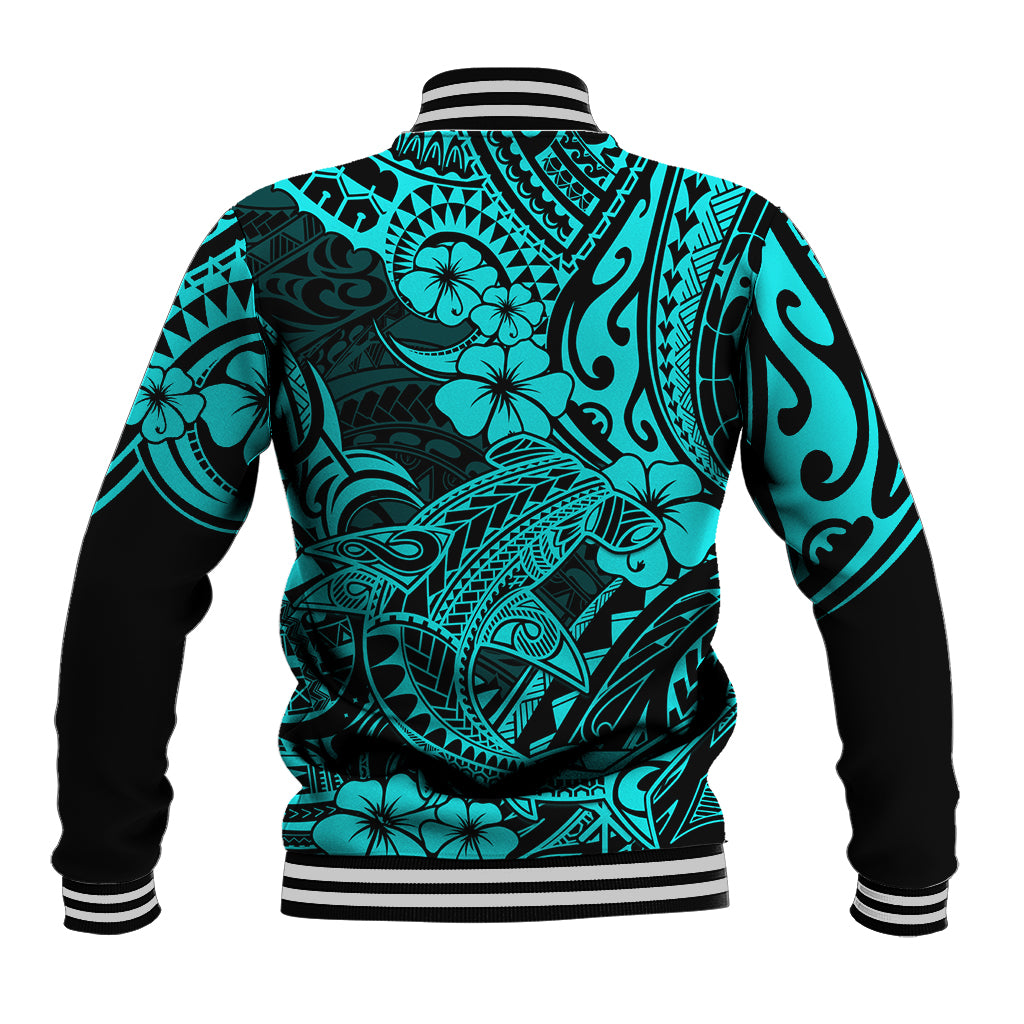 Hawaii Shark Baseball Jacket Polynesian Pattern Turquoise Version LT01 - Polynesian Pride