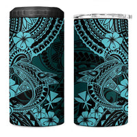 Hawaii Shark 4 in 1 Can Cooler Tumbler Polynesian Pattern Turquoise Version