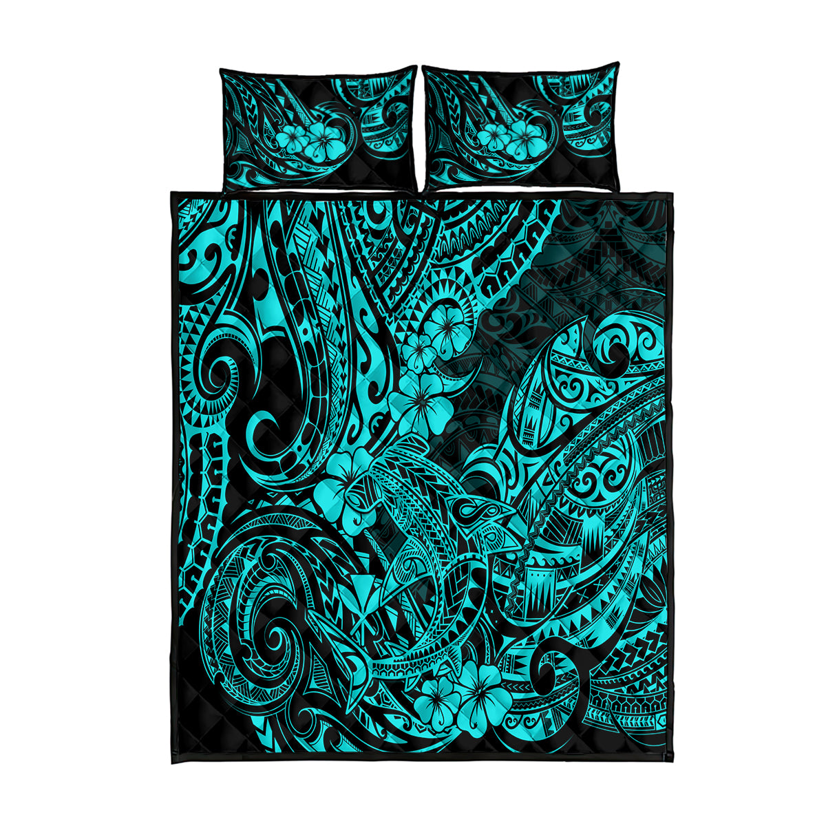 Hawaii Shark Quilt Bed Set Polynesian Pattern Turquoise Version LT01 Turquoise - Polynesian Pride