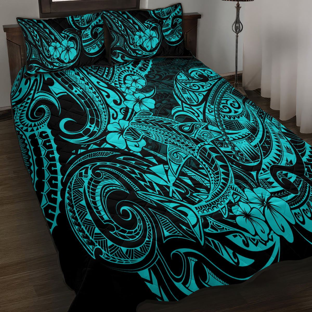 Hawaii Shark Quilt Bed Set Polynesian Pattern Turquoise Version LT01 - Polynesian Pride