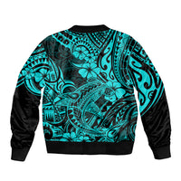 Hawaii Shark Sleeve Zip Bomber Jacket Polynesian Pattern Turquoise Version LT01 - Polynesian Pride