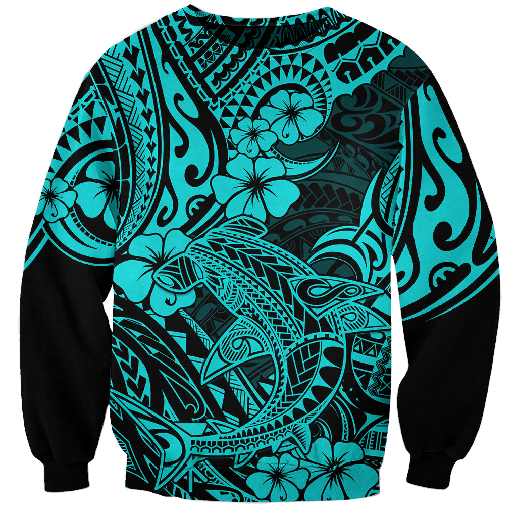 Hawaii Shark Sweatshirt Polynesian Pattern Turquoise Version LT01 Unisex Turquoise - Polynesian Pride