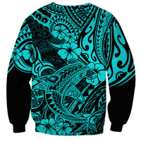 Hawaii Shark Sweatshirt Polynesian Pattern Turquoise Version LT01 - Polynesian Pride