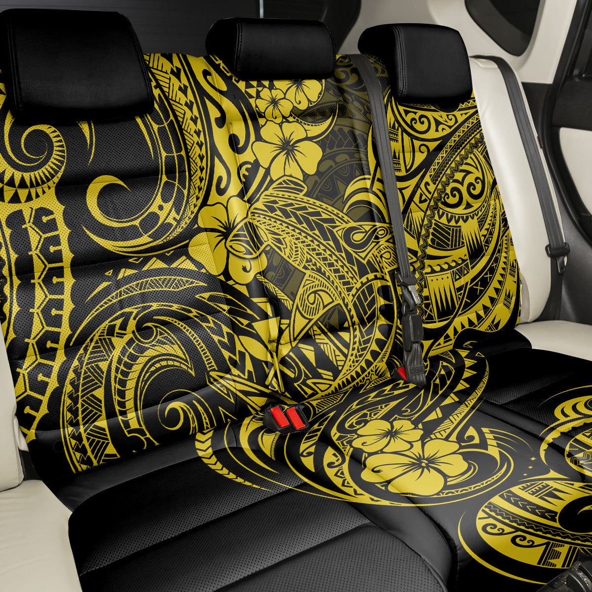 Hawaii Shark Back Car Seat Cover Polynesian Pattern Yellow Version