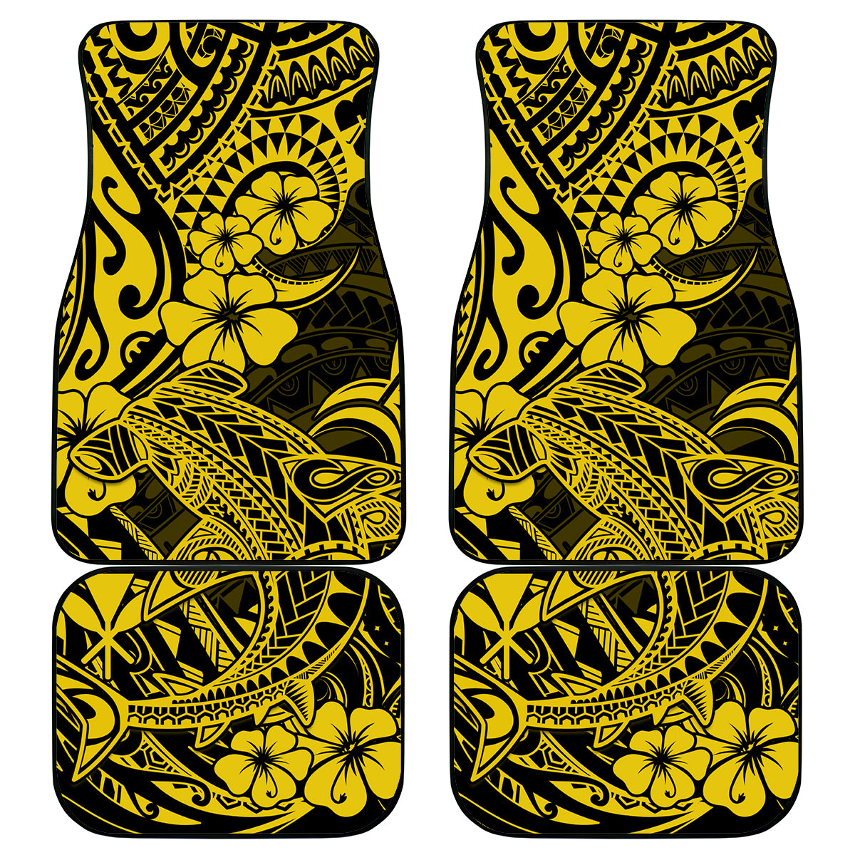 Hawaii Shark Car Mats Polynesian Pattern Yellow Version LT01 Yellow - Polynesian Pride