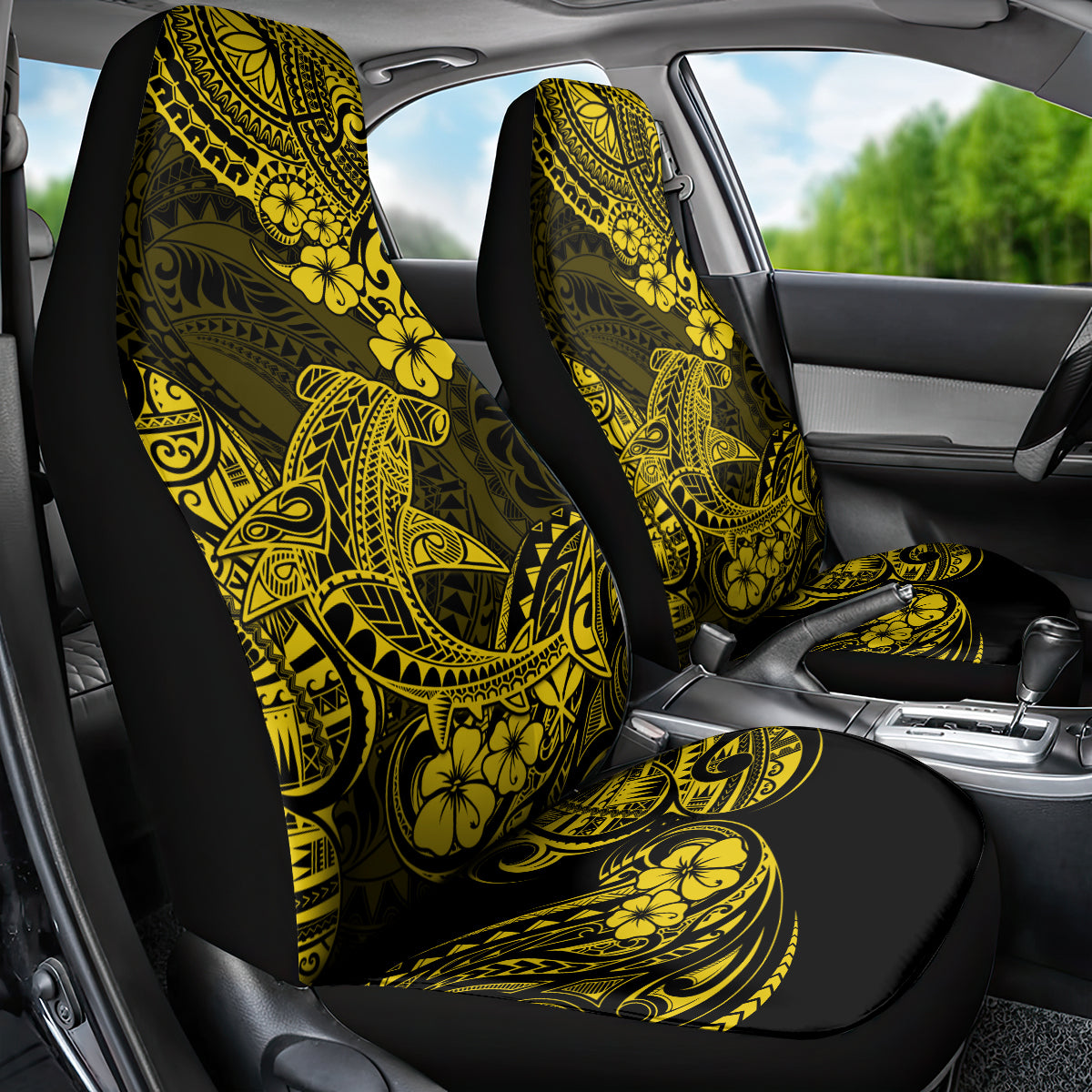 Hawaii Shark Car Seat Cover Polynesian Pattern Yellow Version LT01 - Polynesian Pride
