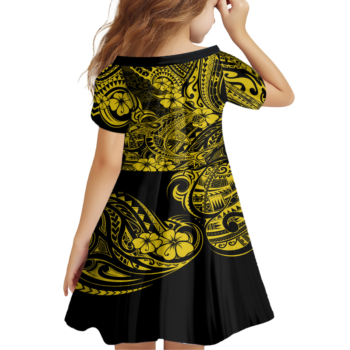 Hawaii Shark Family Matching Short Sleeve Bodycon Dress and Hawaiian Shirt Polynesian Pattern Yellow Version LT01 - Polynesian Pride