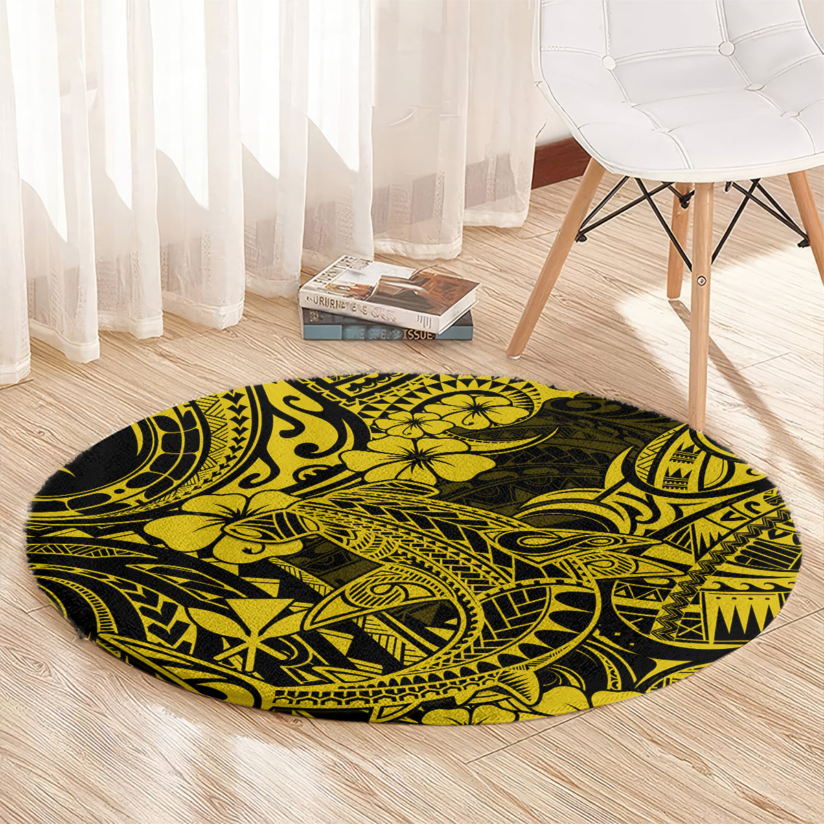 Hawaii Shark Round Carpet Polynesian Pattern Yellow Version LT01 - Polynesian Pride