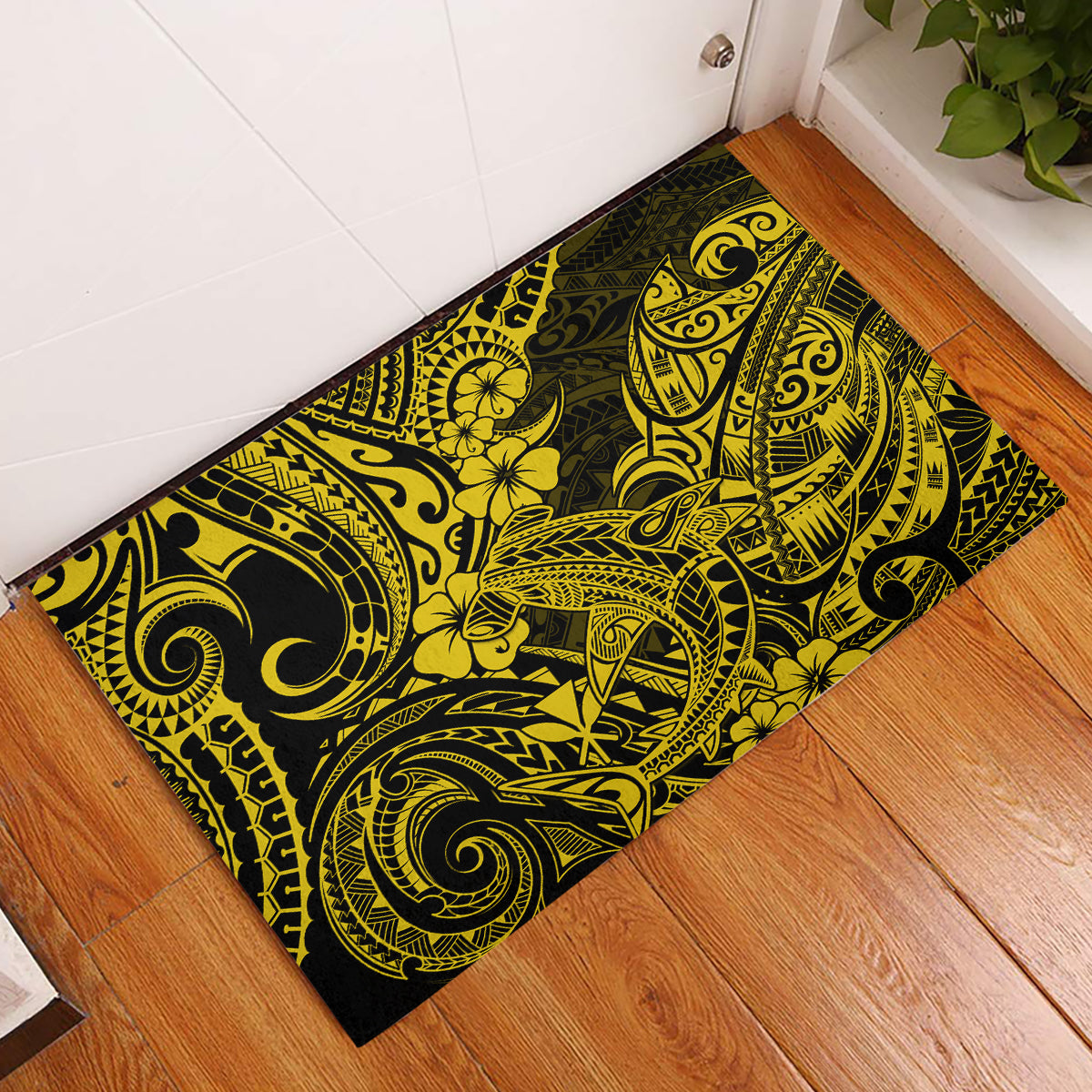 Hawaii Shark Rubber Doormat Polynesian Pattern Yellow Version LT01 Yellow - Polynesian Pride