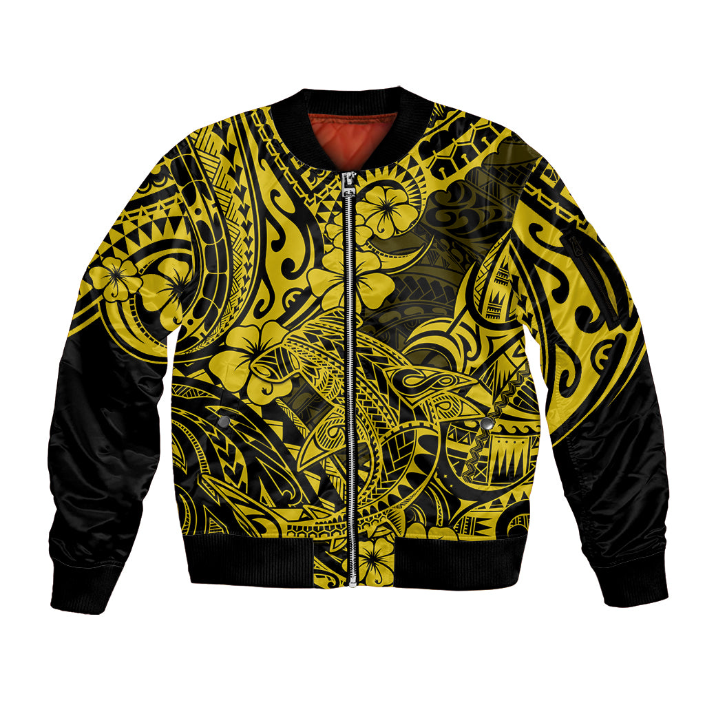 Hawaii Shark Sleeve Zip Bomber Jacket Polynesian Pattern Yellow Version LT01 Unisex Yellow - Polynesian Pride