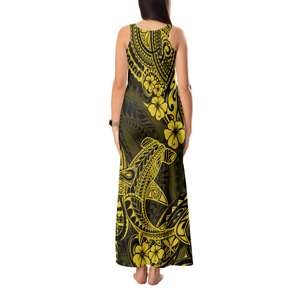 Hawaii Shark Tank Maxi Dress Polynesian Pattern Yellow Version LT01 - Polynesian Pride