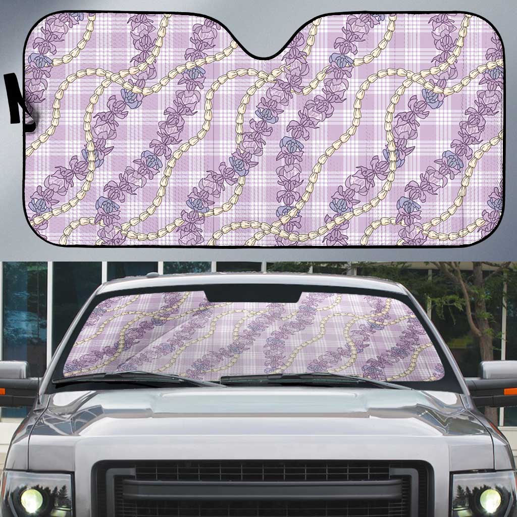 Pua Kalaunu Lei Auto Sun Shade Palaka Pattern LT01 Purple - Polynesian Pride