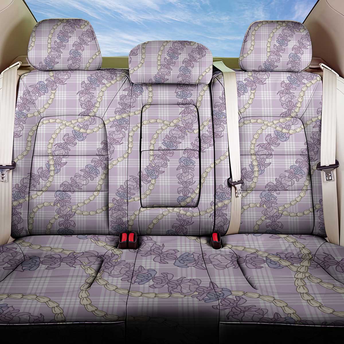Pua Kalaunu Lei Back Car Seat Cover Palaka Pattern LT01 One Size Purple - Polynesian Pride