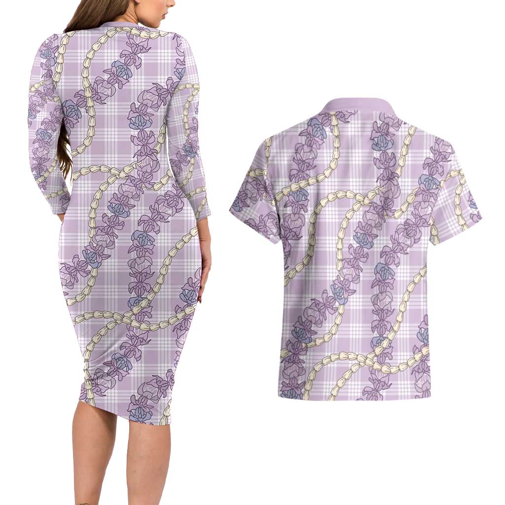 Pua Kalaunu Lei Couples Matching Long Sleeve Bodycon Dress and Hawaiian Shirt Palaka Pattern LT01 - Polynesian Pride