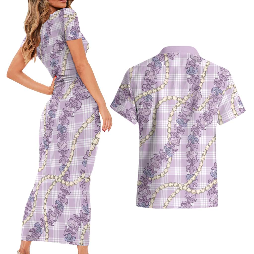 Pua Kalaunu Lei Couples Matching Short Sleeve Bodycon Dress and Hawaiian Shirt Palaka Pattern LT01 - Polynesian Pride
