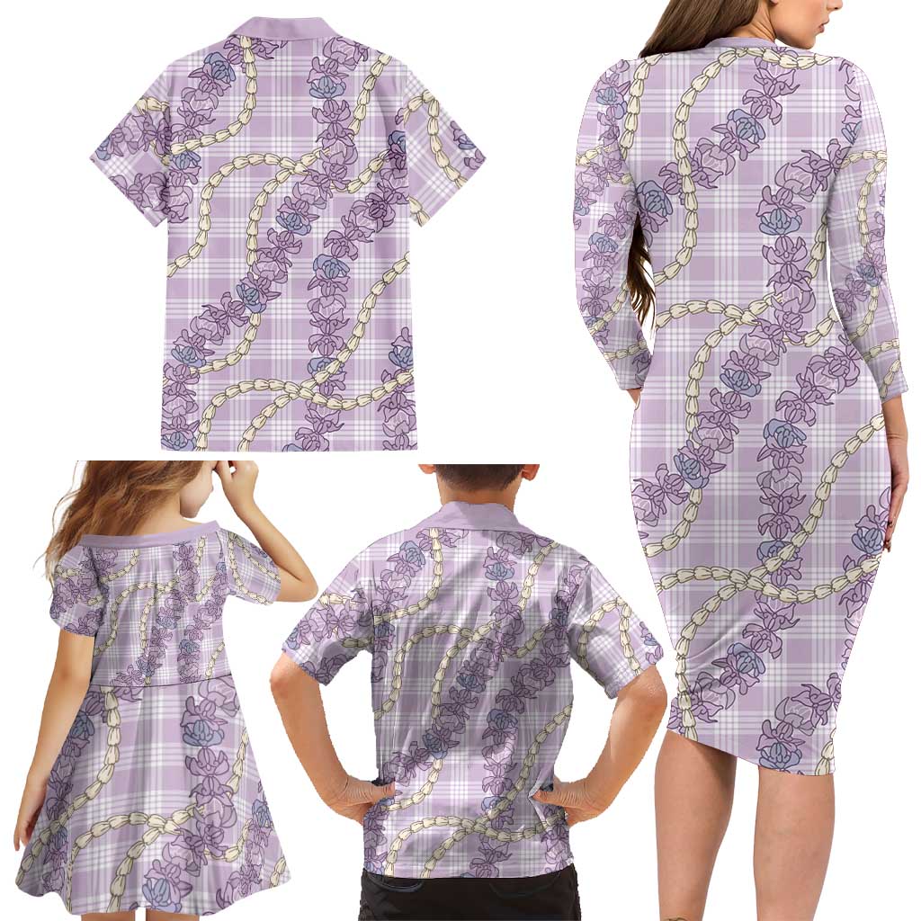Pua Kalaunu Lei Family Matching Long Sleeve Bodycon Dress and Hawaiian Shirt Palaka Pattern LT01 - Polynesian Pride