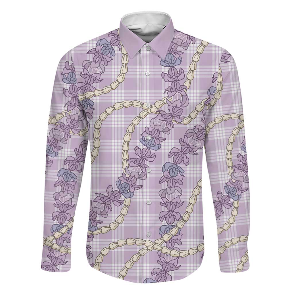 Pua Kalaunu Lei Family Matching Long Sleeve Bodycon Dress and Hawaiian Shirt Palaka Pattern LT01 Dad's Shirt - Long Sleeve Purple - Polynesian Pride