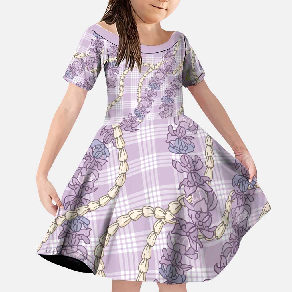 Pua Kalaunu Lei Family Matching Short Sleeve Bodycon Dress and Hawaiian Shirt Palaka Pattern LT01 Daughter's Dress Purple - Polynesian Pride