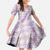 Pua Kalaunu Lei Family Matching Tank Maxi Dress and Hawaiian Shirt Palaka Pattern LT01 Daughter's Dress Purple - Polynesian Pride