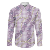 Pua Kalaunu Lei Family Matching Tank Maxi Dress and Hawaiian Shirt Palaka Pattern LT01 Dad's Shirt - Long Sleeve Purple - Polynesian Pride