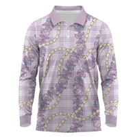 Pua Kalaunu Lei Long Sleeve Polo Shirt Palaka Pattern LT01 Purple - Polynesian Pride