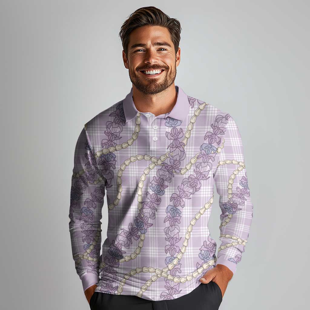 Pua Kalaunu Lei Long Sleeve Polo Shirt Palaka Pattern LT01 - Polynesian Pride
