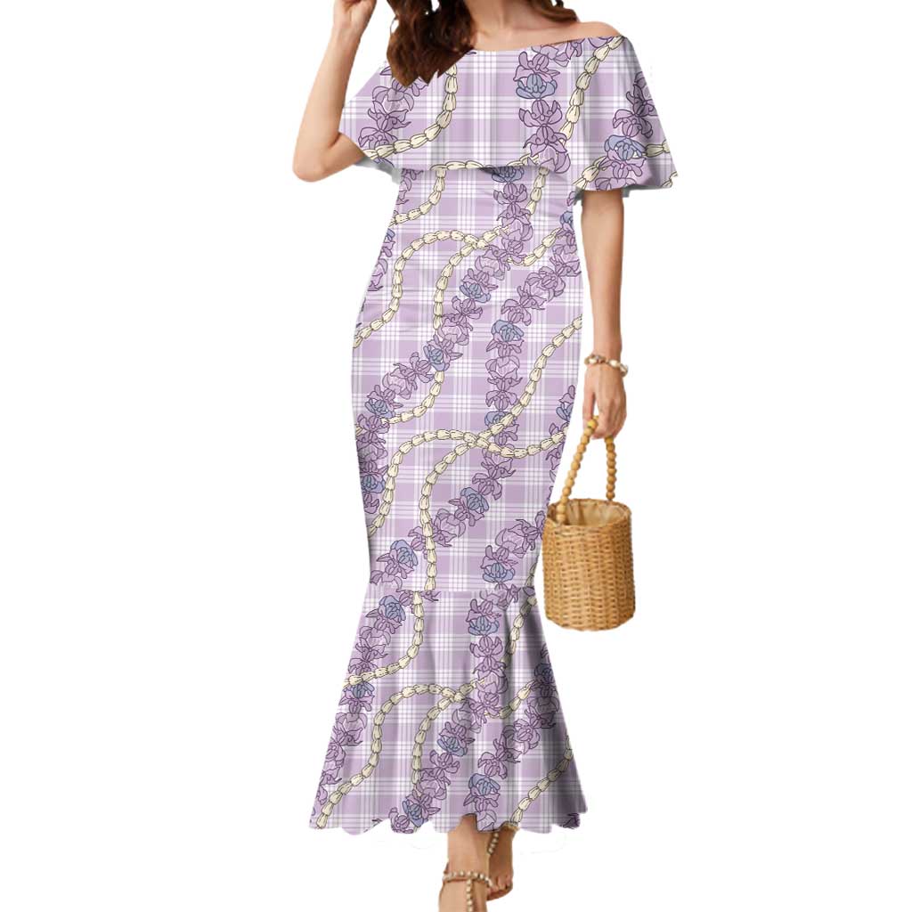 Pua Kalaunu Lei Mermaid Dress Palaka Pattern LT01 Women Purple - Polynesian Pride