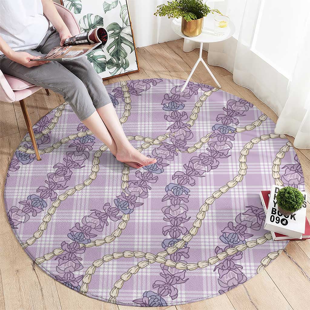 Pua Kalaunu Lei Round Carpet Palaka Pattern