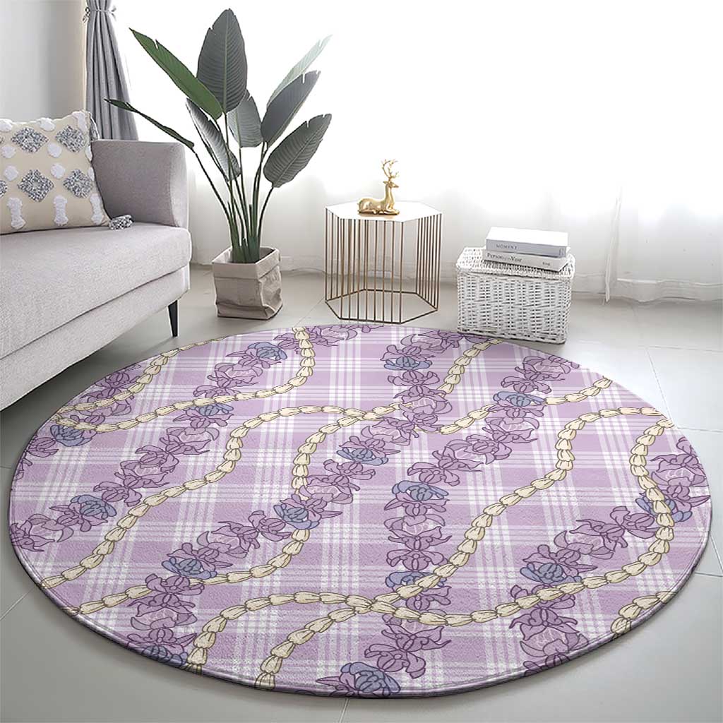 Pua Kalaunu Lei Round Carpet Palaka Pattern
