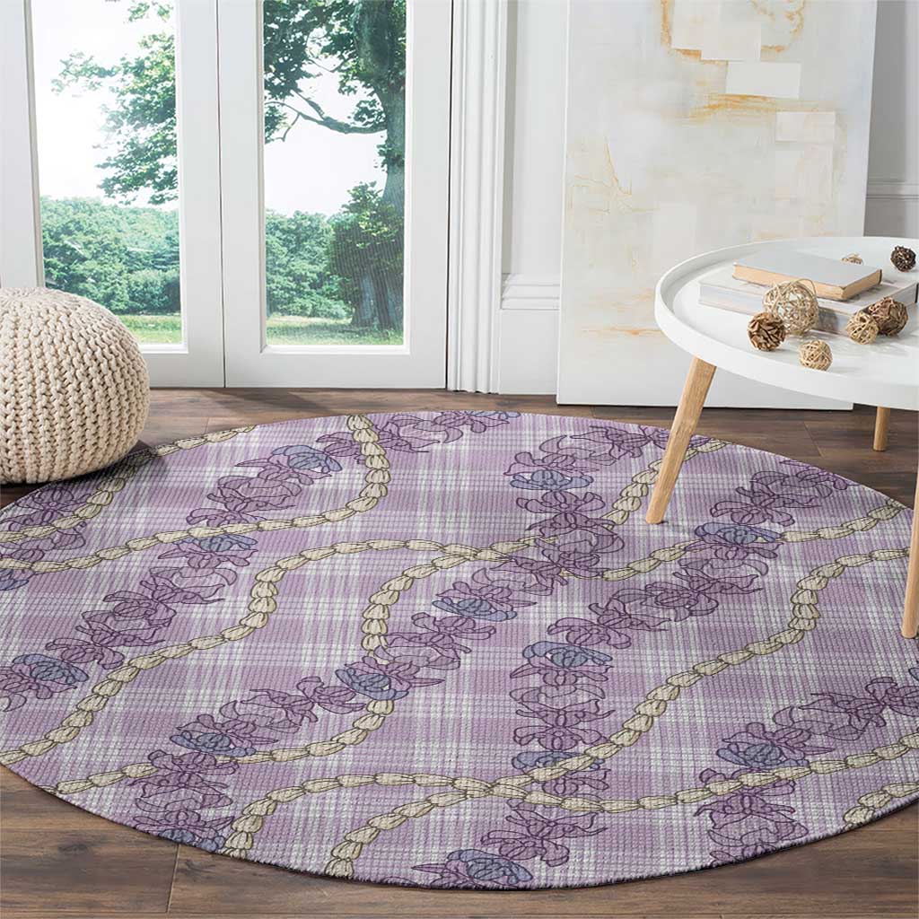Pua Kalaunu Lei Round Carpet Palaka Pattern