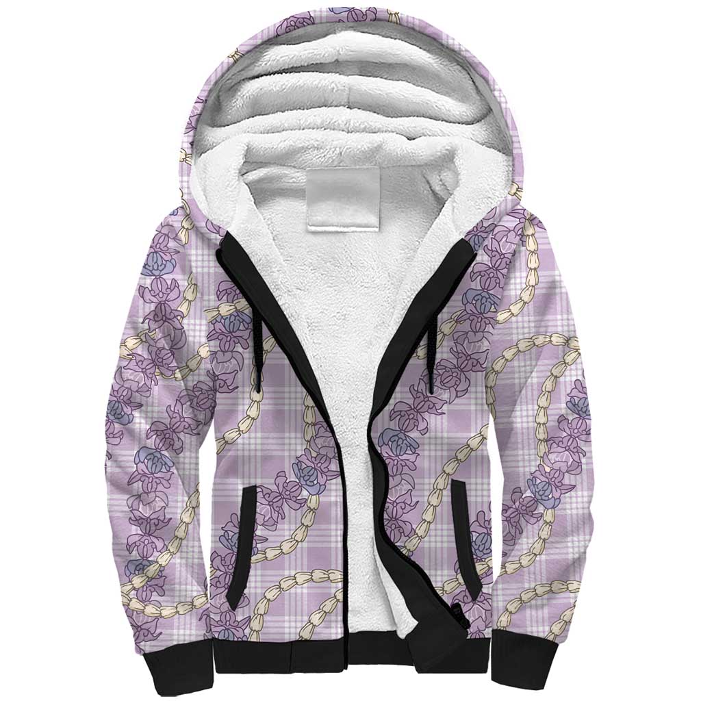Pua Kalaunu Lei Sherpa Hoodie Palaka Pattern LT01 Unisex Purple - Polynesian Pride