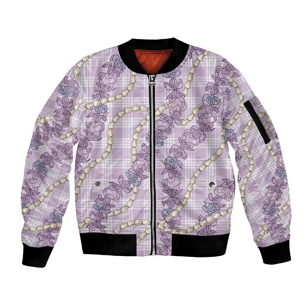 Pua Kalaunu Lei Sleeve Zip Bomber Jacket Palaka Pattern LT01 Unisex Purple - Polynesian Pride