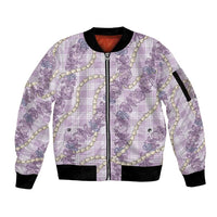 Pua Kalaunu Lei Sleeve Zip Bomber Jacket Palaka Pattern LT01 Unisex Purple - Polynesian Pride