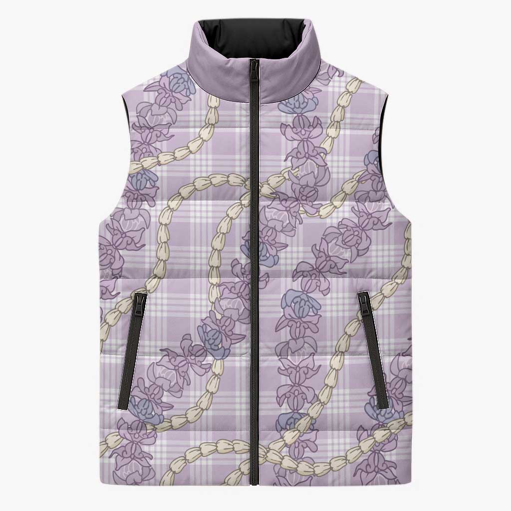 Pua Kalaunu Lei Sleeveless Puffer Jacket Palaka Pattern LT01 Unisex Purple - Polynesian Pride